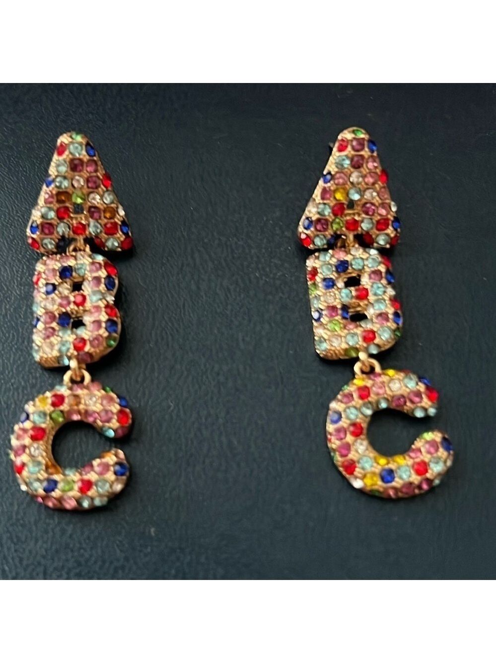 BAUBLEBAR Gold Multicolor Rhinestone Letter A B C Earrings